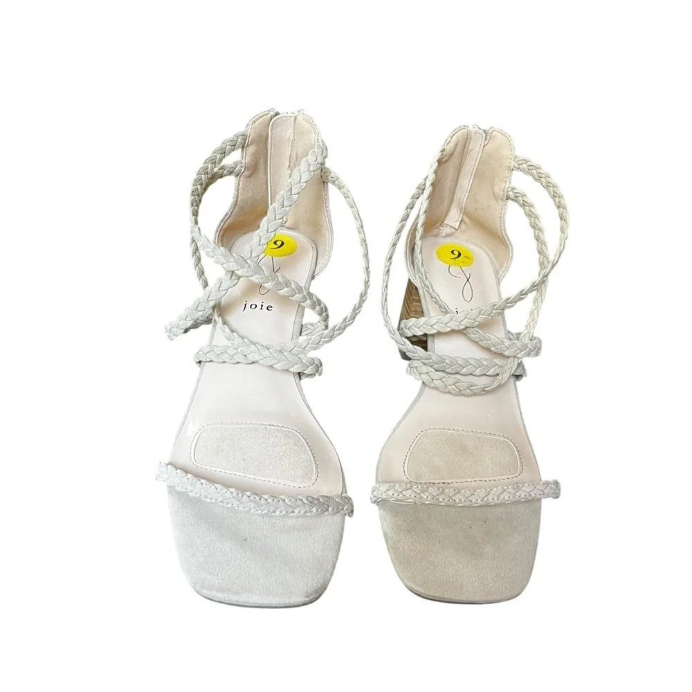 Joie suede braided leather block heel sandals cream size 9 like new